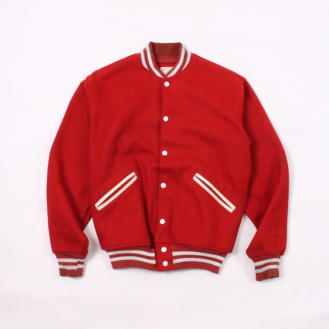 FELCO VINTAGE STADIUM JACKET - PLAIN RED & WHITE