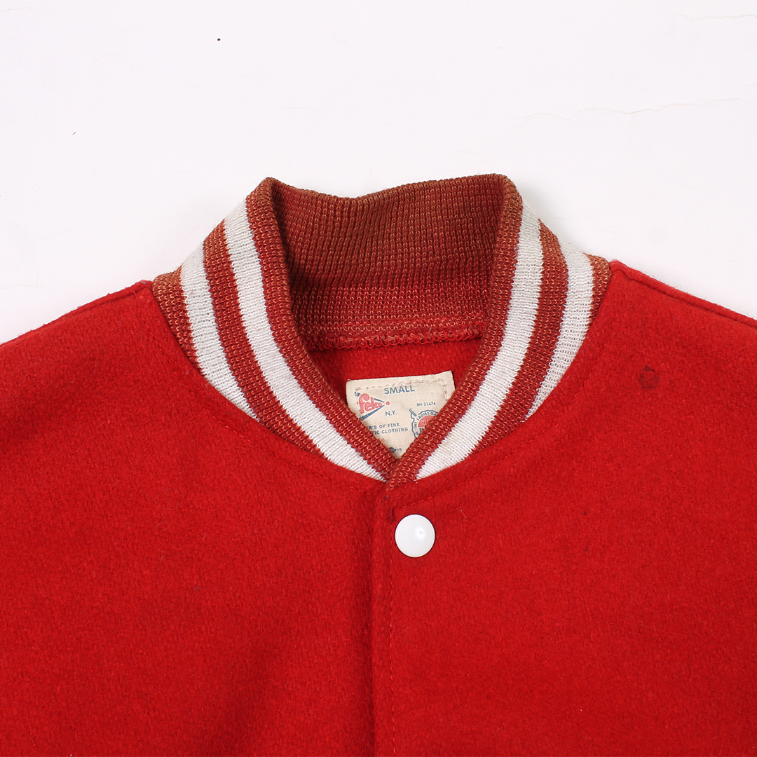 FELCO VINTAGE STADIUM JACKET - PLAIN RED & WHITE