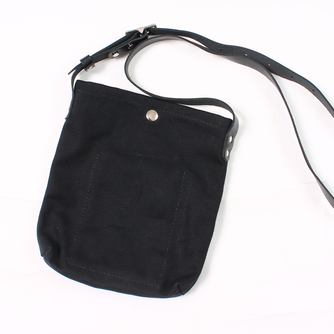 【NEW】HERITAGE LEATHER 18oz CANVAS CUSTOM MADE SACOCHE BAG W/ LEATHER STRAP - BLACK / BLACK LEATHER