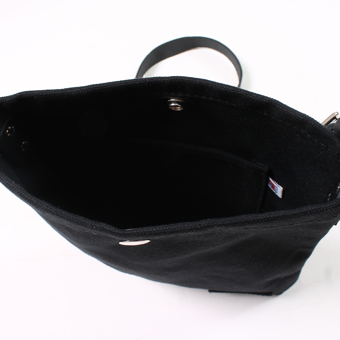 【NEW】HERITAGE LEATHER 18oz CANVAS CUSTOM MADE SACOCHE BAG W/ LEATHER STRAP - BLACK / BLACK LEATHER