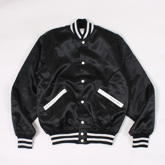 FELCO VINTAGE SATIN STADIUM JACKET - PLAIN BLACK