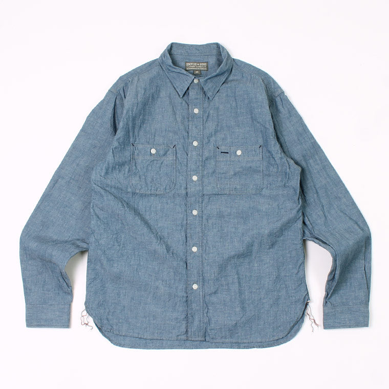 EMPIRE & SONS (エンパイア アンド サンズ)  L/S WORK SHIRT 5oz ORGANIC SELVAGE CHAMBRAY ONE WASH - BLUE