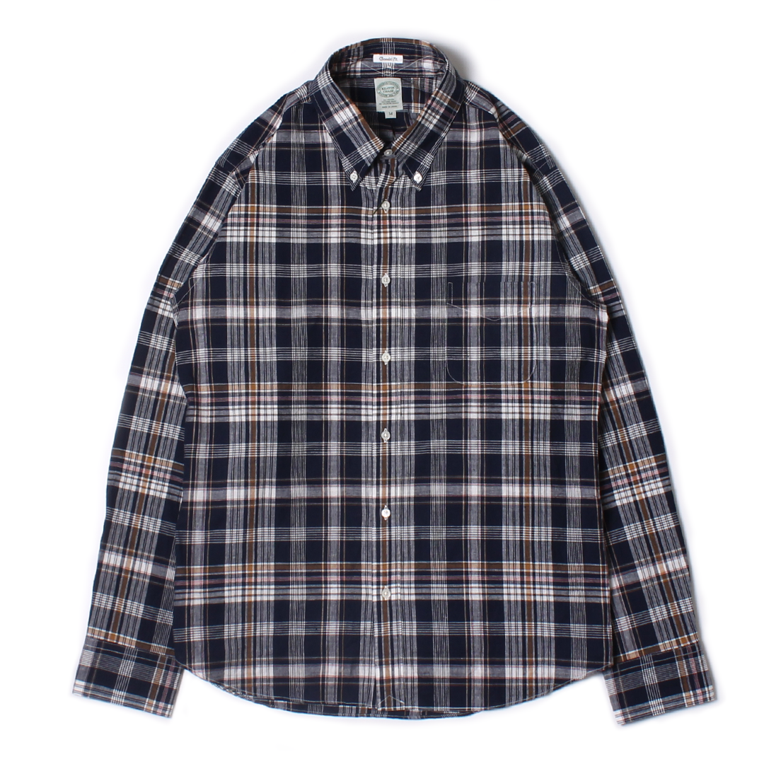 KEATON CHASE USA L/S CLASSIC FIT FULLOPEN BD SHIRT COTTON MADRAS CHECK - 13. NAVY_WHITE_RED_ORANGE