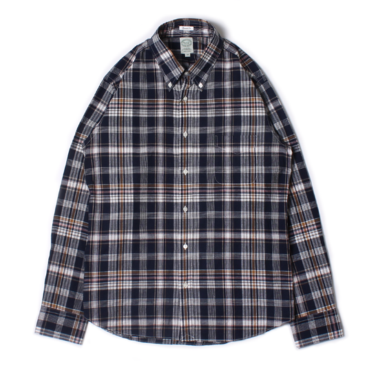 KEATON CHASE USA L/S CLASSIC FIT FULLOPEN BD SHIRT COTTON MADRAS CHECK - 13. NAVY_WHITE_RED_ORANGE