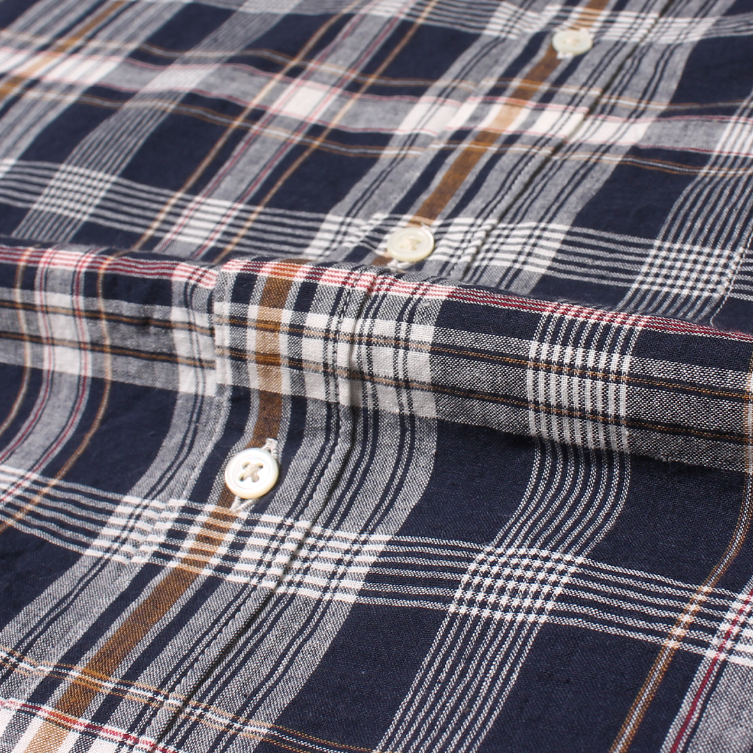 KEATON CHASE USA L/S CLASSIC FIT FULLOPEN BD SHIRT COTTON MADRAS CHECK - 13. NAVY_WHITE_RED_ORANGE