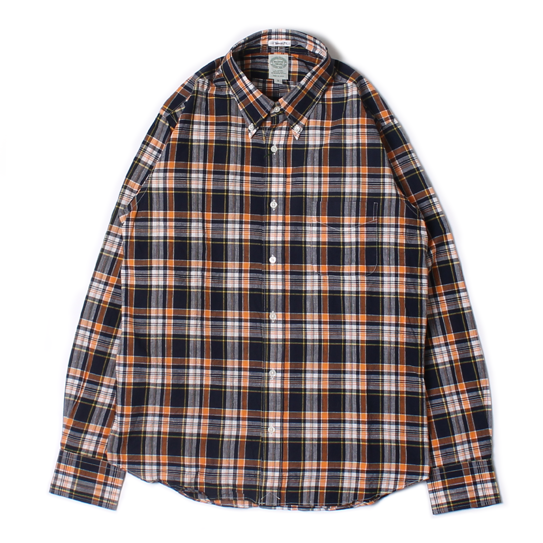 KEATON CHASE USA L/S CLASSIC FIT FULLOPEN BD SHIRT COTTON MADRAS CHECK - 11. NAVY_ORANGE_WHITE