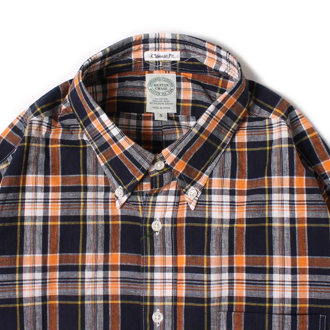 KEATON CHASE USA L/S CLASSIC FIT FULLOPEN BD SHIRT COTTON MADRAS CHECK - 11. NAVY_ORANGE_WHITE