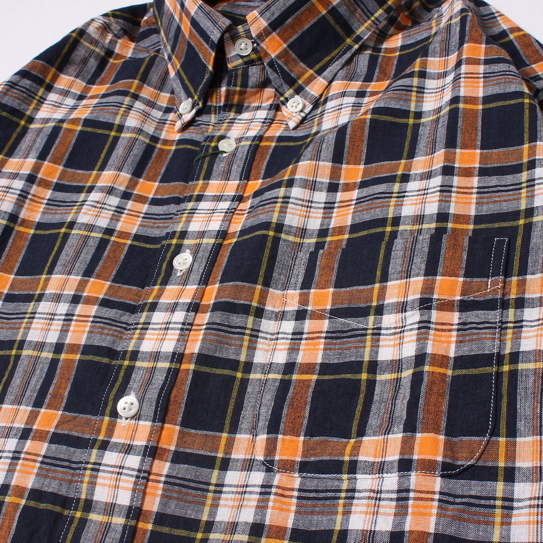 KEATON CHASE USA L/S CLASSIC FIT FULLOPEN BD SHIRT COTTON MADRAS CHECK - 11. NAVY_ORANGE_WHITE