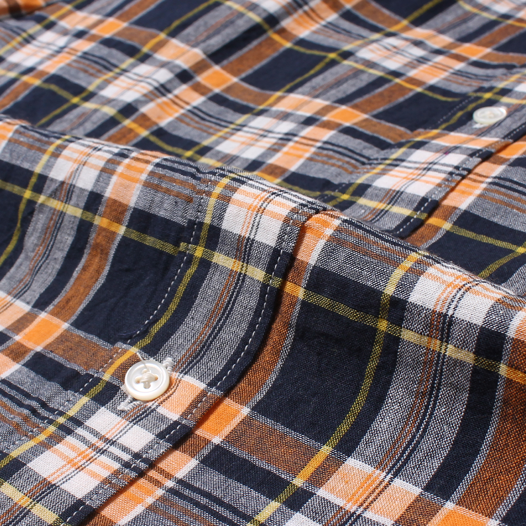 KEATON CHASE USA L/S CLASSIC FIT FULLOPEN BD SHIRT COTTON MADRAS CHECK - 11. NAVY_ORANGE_WHITE