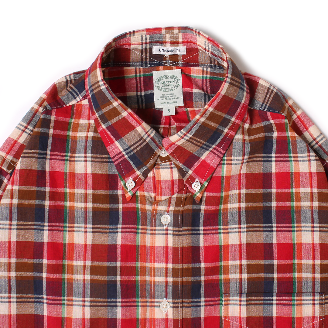 KEATON CHASE USA L/S CLASSIC FIT FULLOPEN BD SHIRT COTTON MADRAS CHECK - 3. RED_BROWN_WHITE_NAVY_GREEN
