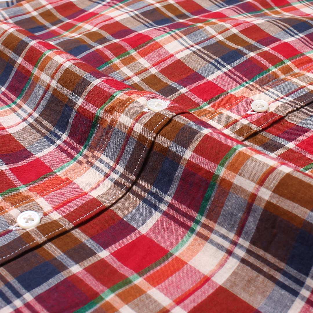 KEATON CHASE USA L/S CLASSIC FIT FULLOPEN BD SHIRT COTTON MADRAS CHECK - 3. RED_BROWN_WHITE_NAVY_GREEN