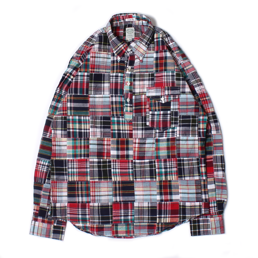 KEATON CHASE USA L/S CLASSIC FIT PULLOVER BD SHIRT COTTON PATCHWORK MADRAS CHECK - 3. RED_NAVY