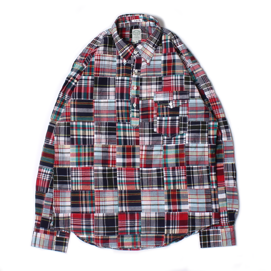KEATON CHASE USA L/S CLASSIC FIT PULLOVER BD SHIRT COTTON PATCHWORK MADRAS CHECK - 3. RED_NAVY