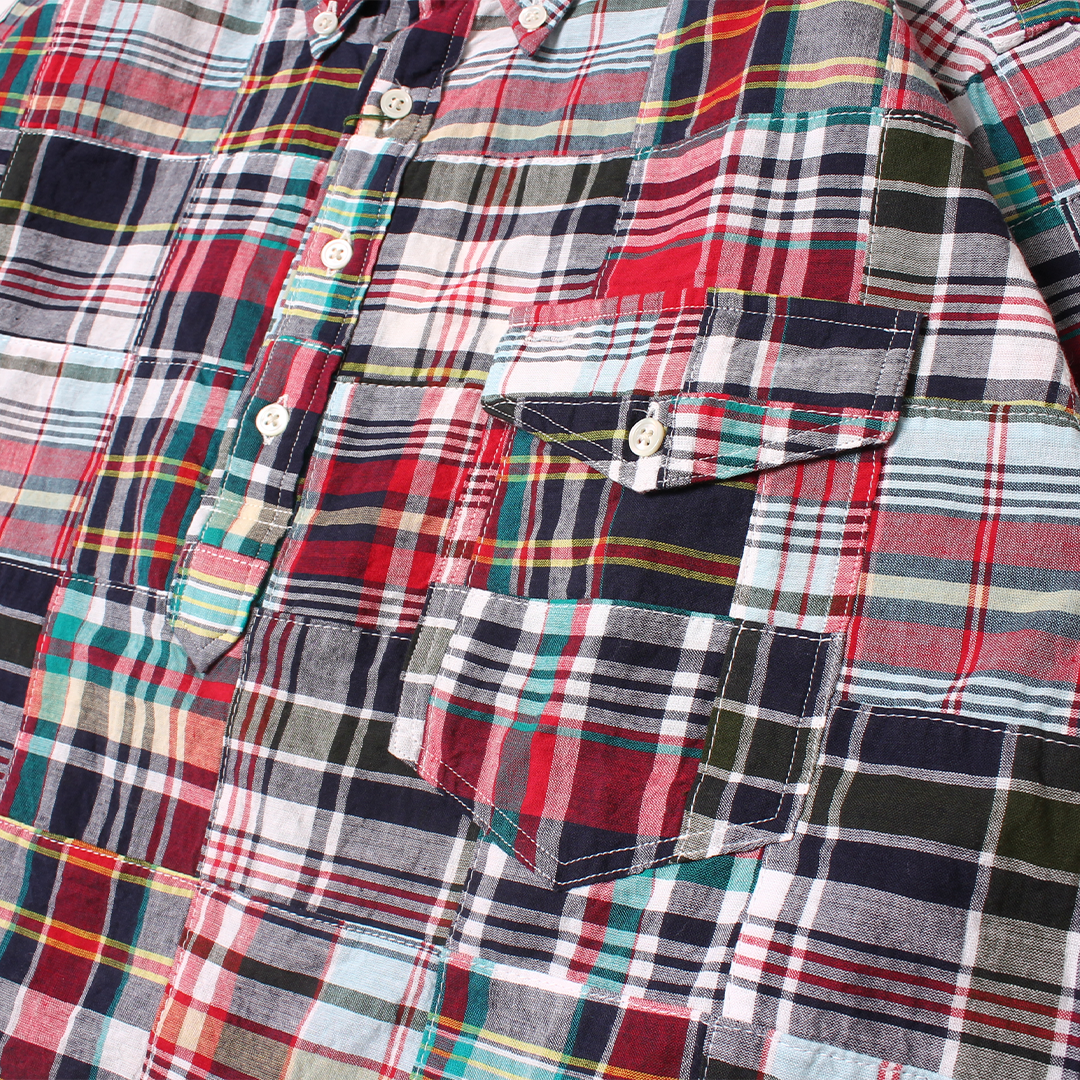 KEATON CHASE USA L/S CLASSIC FIT PULLOVER BD SHIRT COTTON PATCHWORK MADRAS CHECK - 3. RED_NAVY