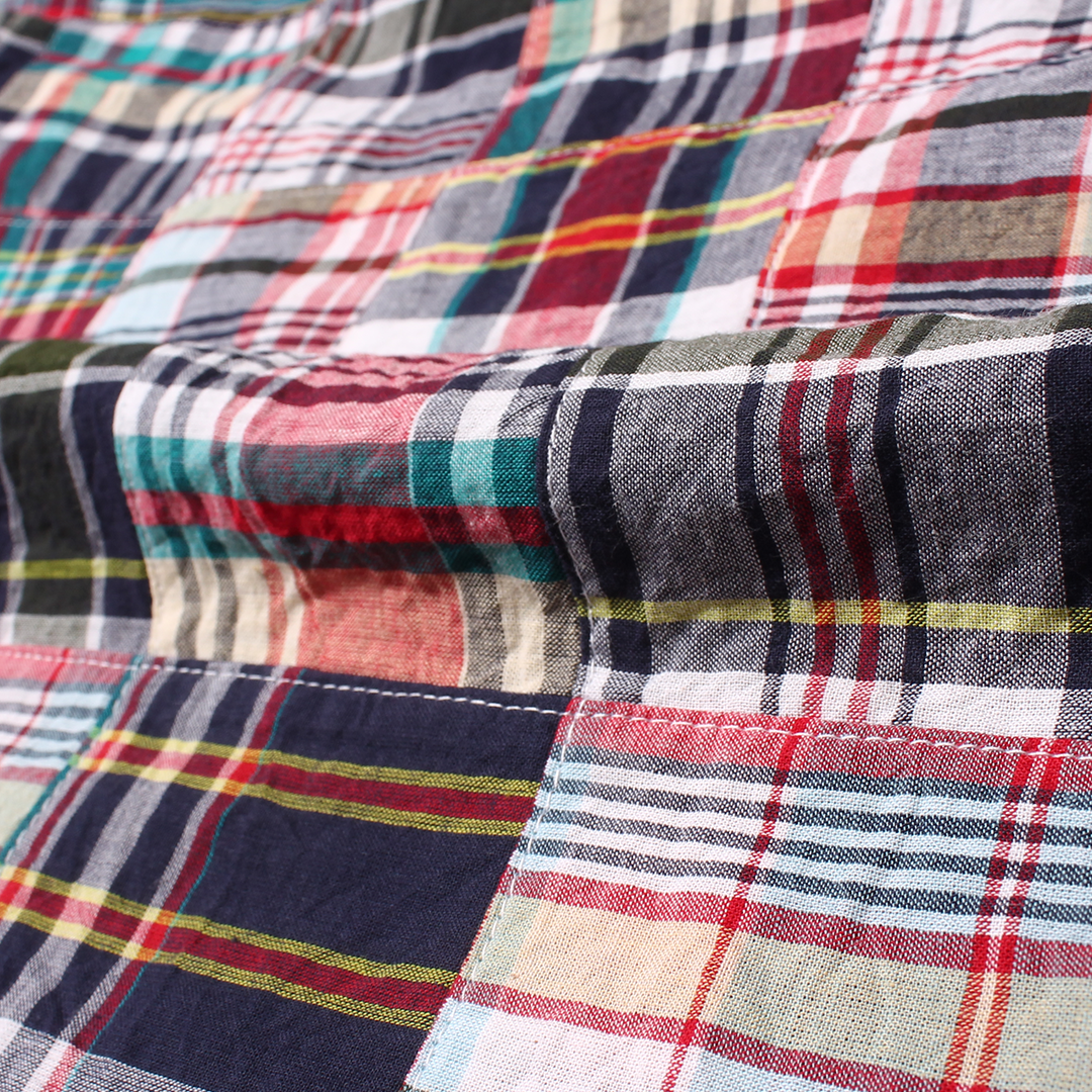 KEATON CHASE USA L/S CLASSIC FIT PULLOVER BD SHIRT COTTON PATCHWORK MADRAS CHECK - 3. RED_NAVY