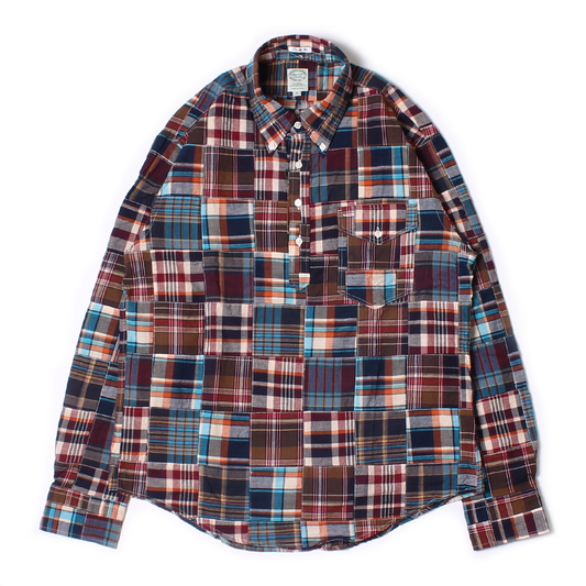 KEATON CHASE USA L/S CLASSIC FIT PULLOVER BD SHIRT COTTON PATCHWORK MADRAS CHECK - 1. BROWN_NAVY