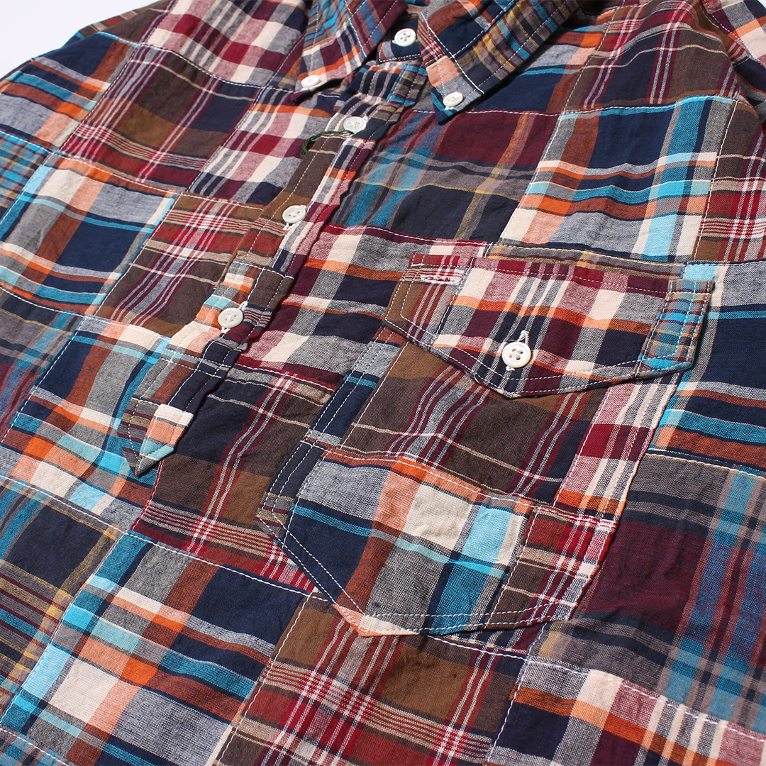 KEATON CHASE USA L/S CLASSIC FIT PULLOVER BD SHIRT COTTON PATCHWORK MADRAS CHECK - 1. BROWN_NAVY