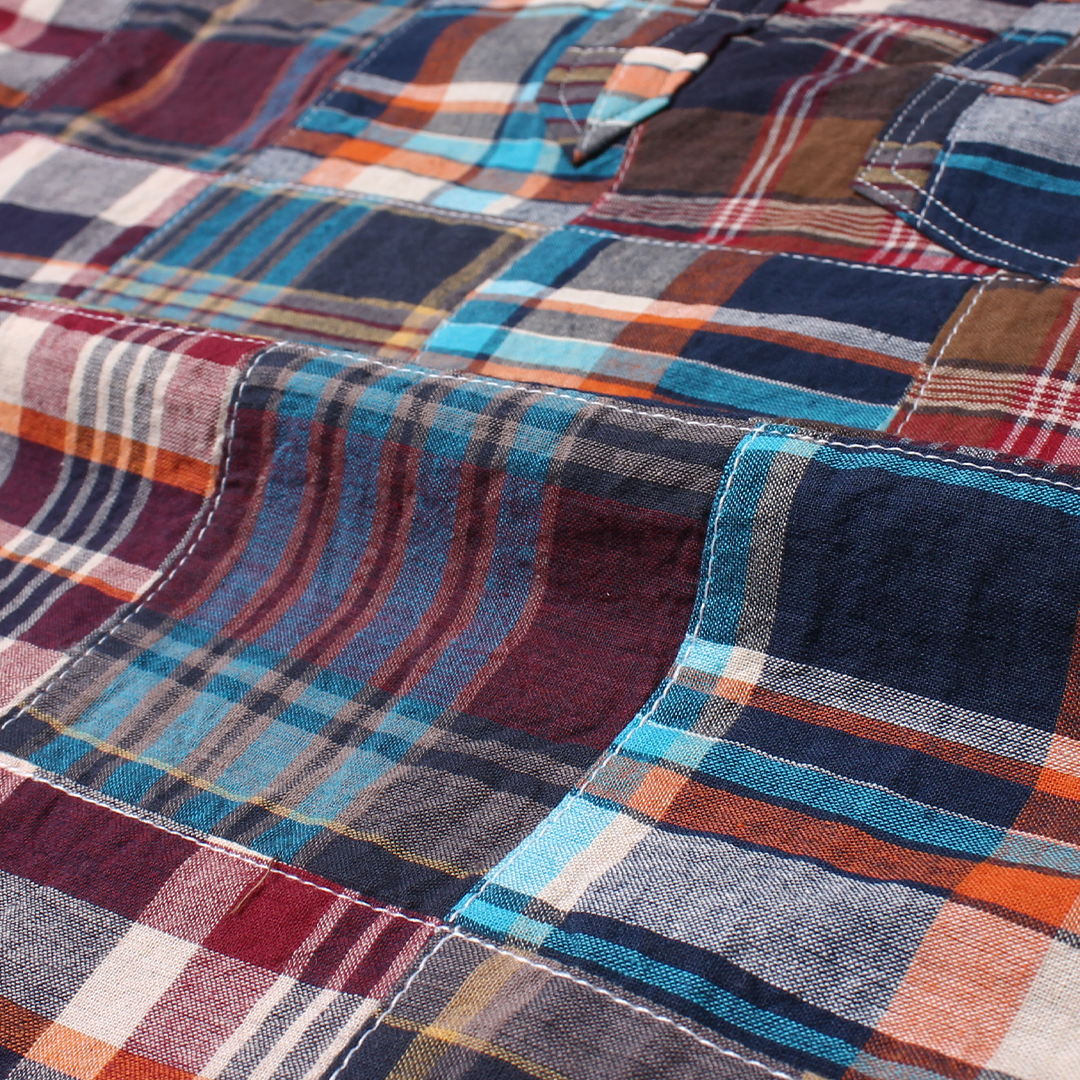 KEATON CHASE USA L/S CLASSIC FIT PULLOVER BD SHIRT COTTON PATCHWORK MADRAS CHECK - 1. BROWN_NAVY