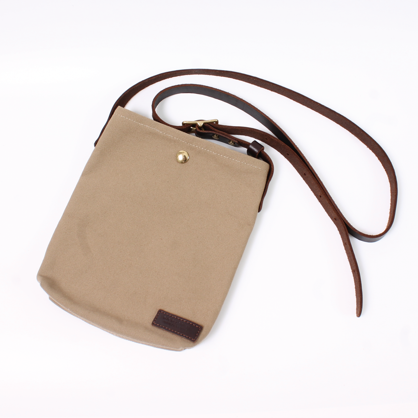 【NEW】HERITAGE LEATHER 18oz CANVAS CUSTOM MADE SACOCHE BAG W/ LEATHER STRAP - KHAKI / BROWN LEATHER