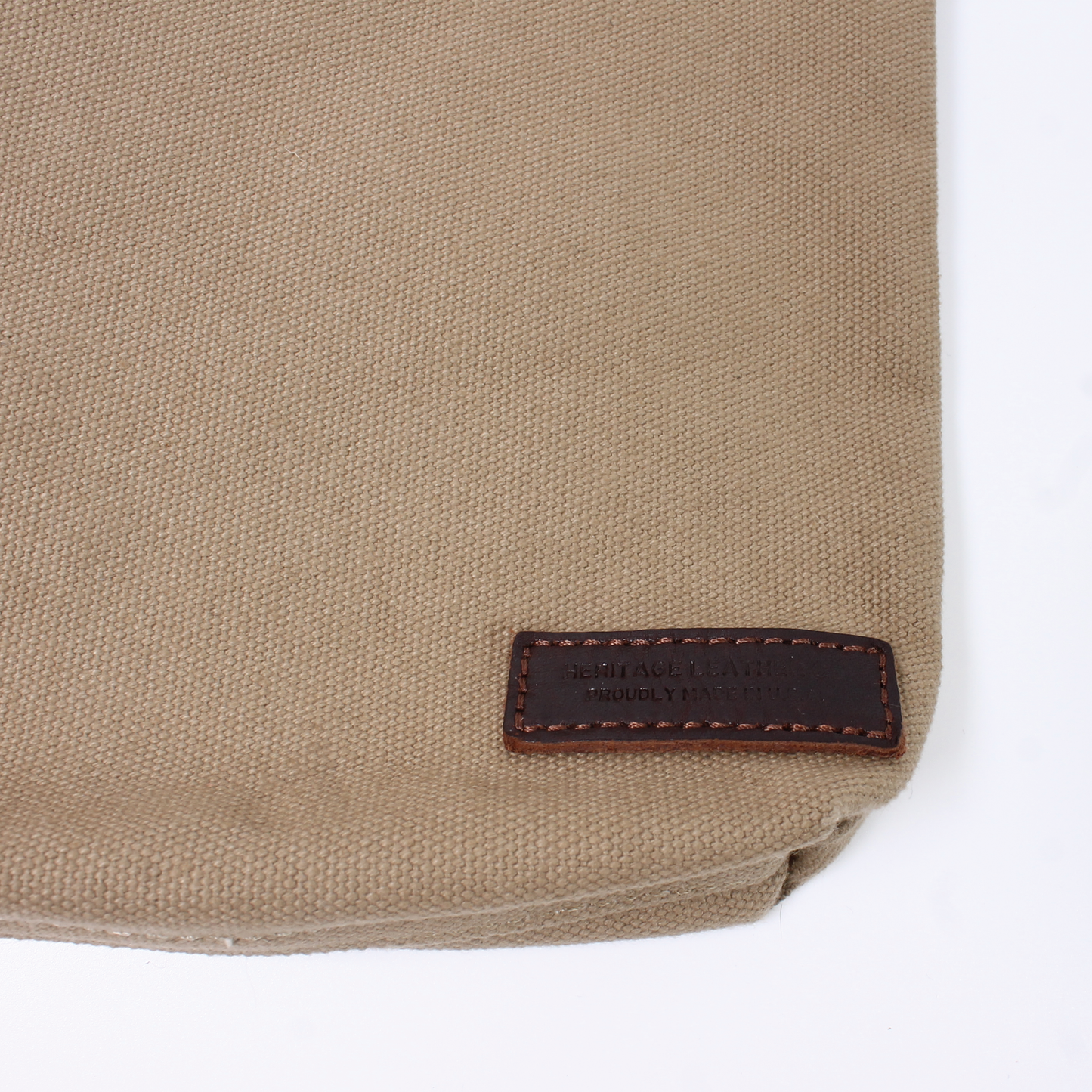 【NEW】HERITAGE LEATHER 18oz CANVAS CUSTOM MADE SACOCHE BAG W/ LEATHER STRAP - KHAKI / BROWN LEATHER