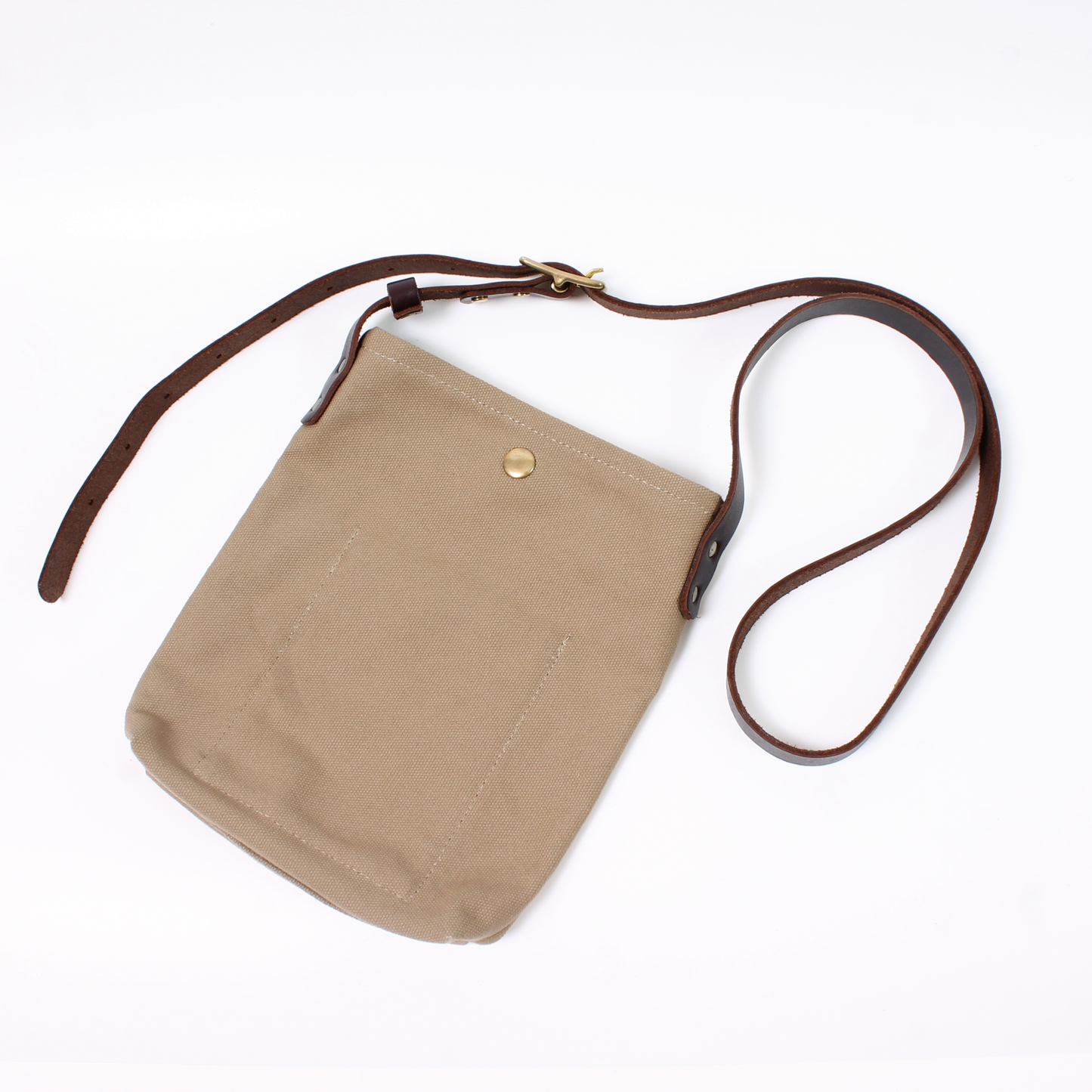 【NEW】HERITAGE LEATHER 18oz CANVAS CUSTOM MADE SACOCHE BAG W/ LEATHER STRAP - KHAKI / BROWN LEATHER