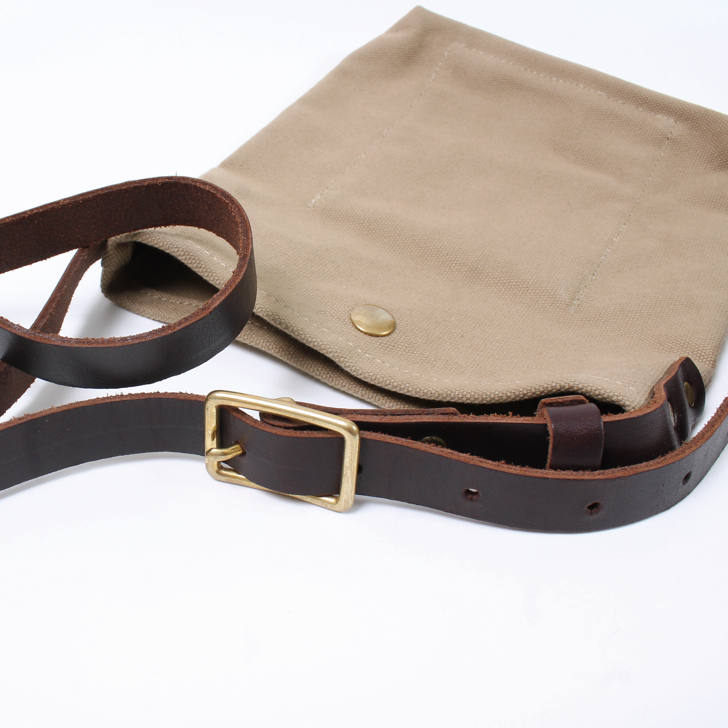 【NEW】HERITAGE LEATHER 18oz CANVAS CUSTOM MADE SACOCHE BAG W/ LEATHER STRAP - KHAKI / BROWN LEATHER