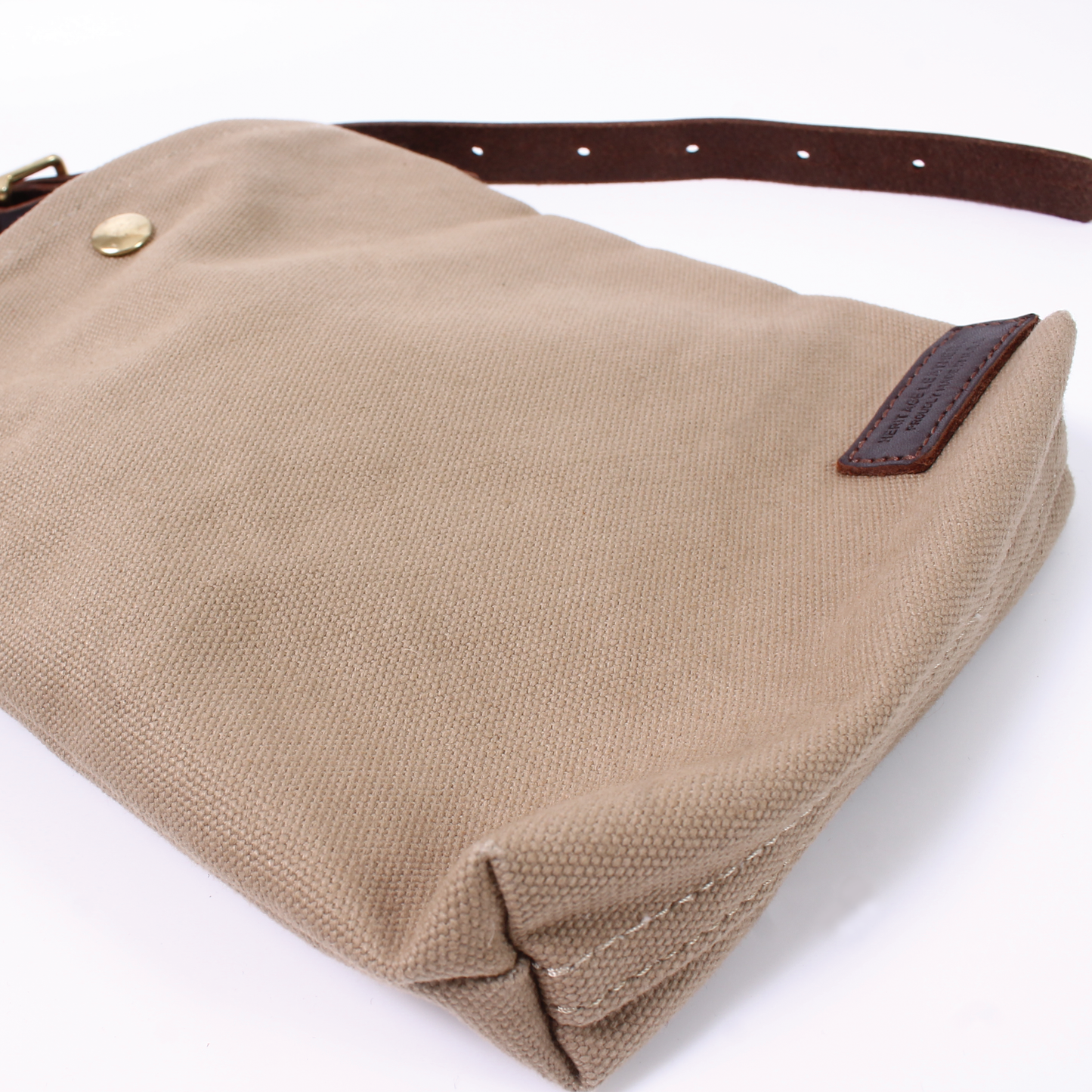 【NEW】HERITAGE LEATHER 18oz CANVAS CUSTOM MADE SACOCHE BAG W/ LEATHER STRAP - KHAKI / BROWN LEATHER