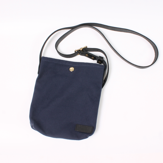 【NEW】HERITAGE LEATHER 18oz CANVAS CUSTOM MADE SACOCHE BAG W/ LEATHER STRAP - NAVY / BLACK LEATHER