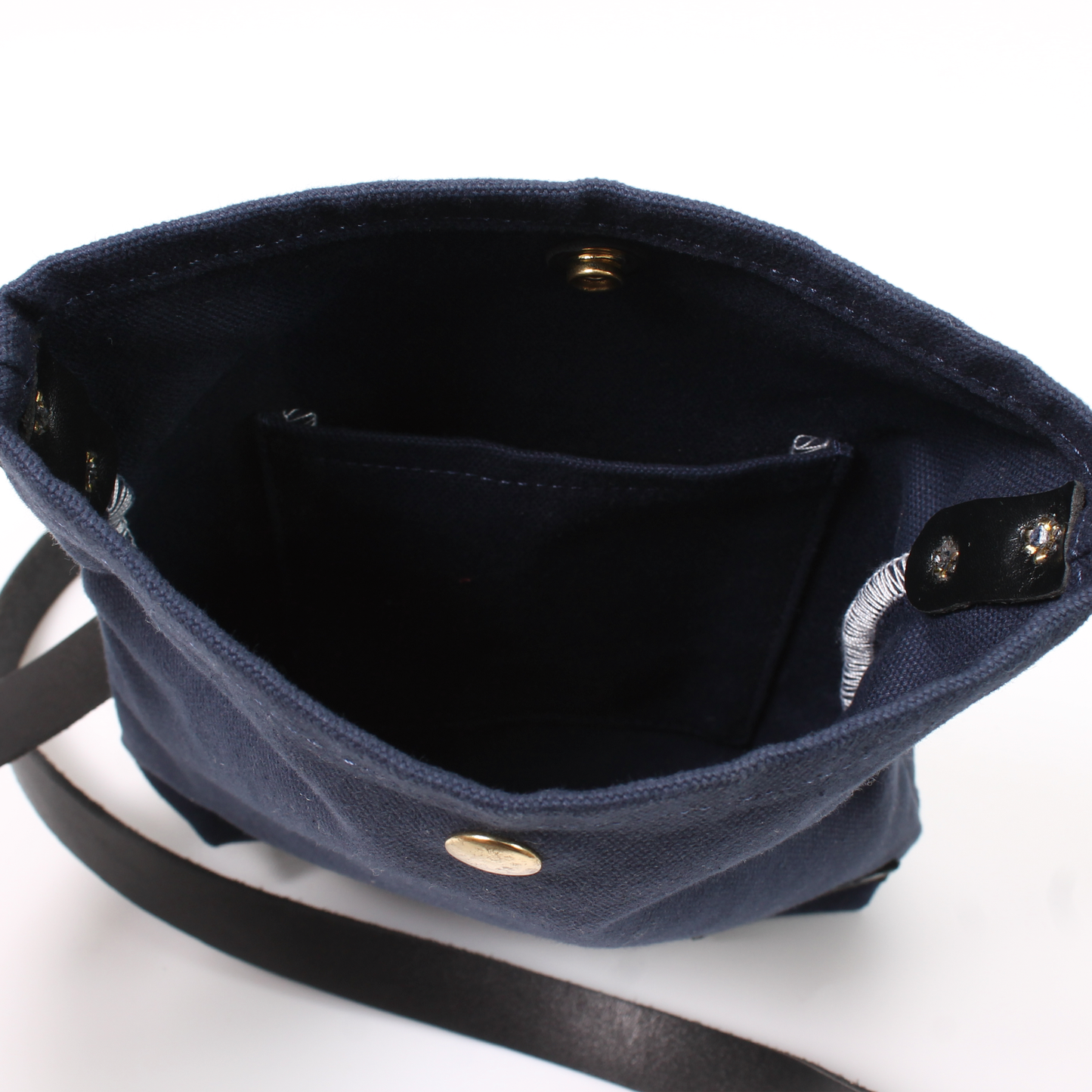 【NEW】HERITAGE LEATHER 18oz CANVAS CUSTOM MADE SACOCHE BAG W/ LEATHER STRAP - NAVY / BLACK LEATHER