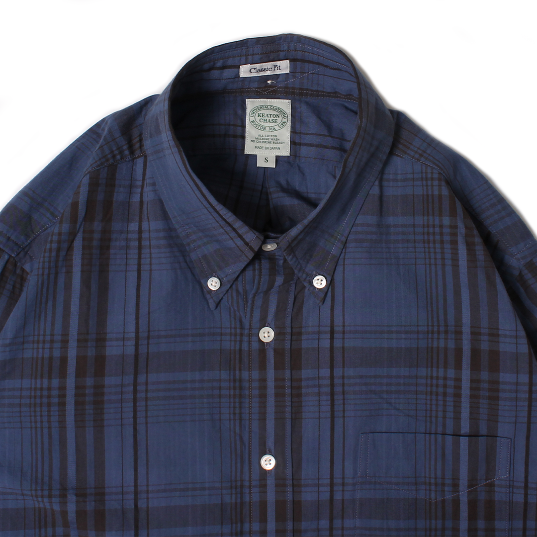 KEATON CHASE USA L/S CLASSIC FIT FULLOPEN BD SHIRT COTTON OVERDYED MADRAS CHECK - A_NAVY_BLUE