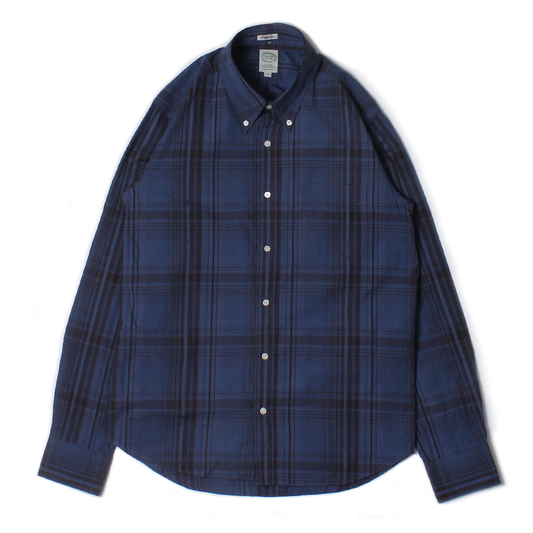 KEATON CHASE USA L/S CLASSIC FIT FULLOPEN BD SHIRT COTTON OVERDYED MADRAS CHECK - A_NAVY_BLUE