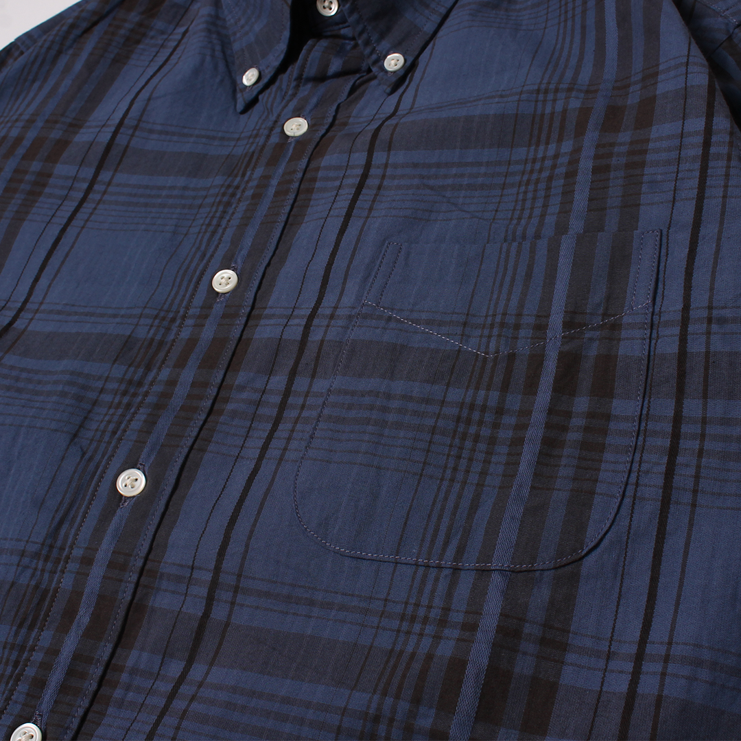 KEATON CHASE USA L/S CLASSIC FIT FULLOPEN BD SHIRT COTTON OVERDYED MADRAS CHECK - A_NAVY_BLUE