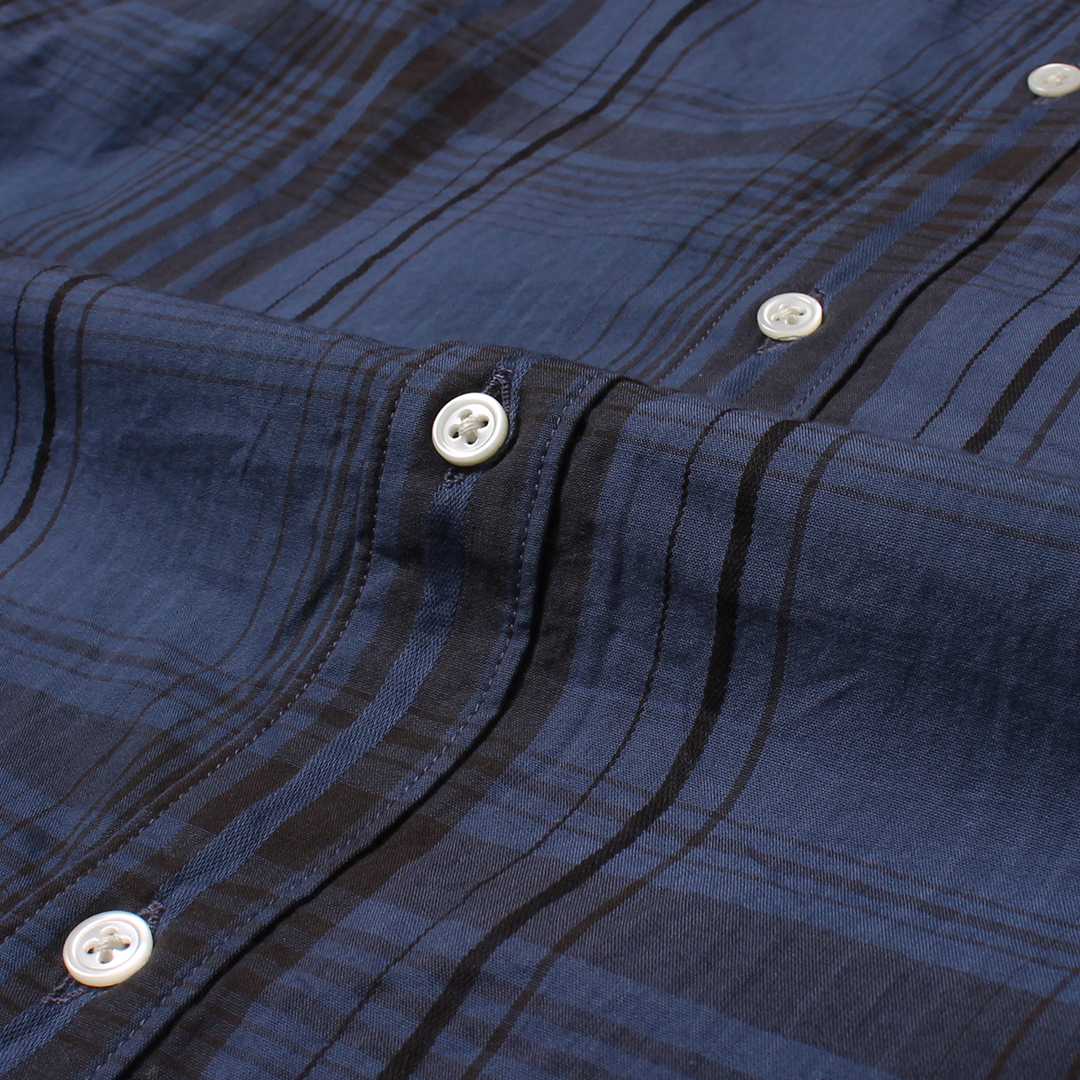 KEATON CHASE USA L/S CLASSIC FIT FULLOPEN BD SHIRT COTTON OVERDYED MADRAS CHECK - A_NAVY_BLUE