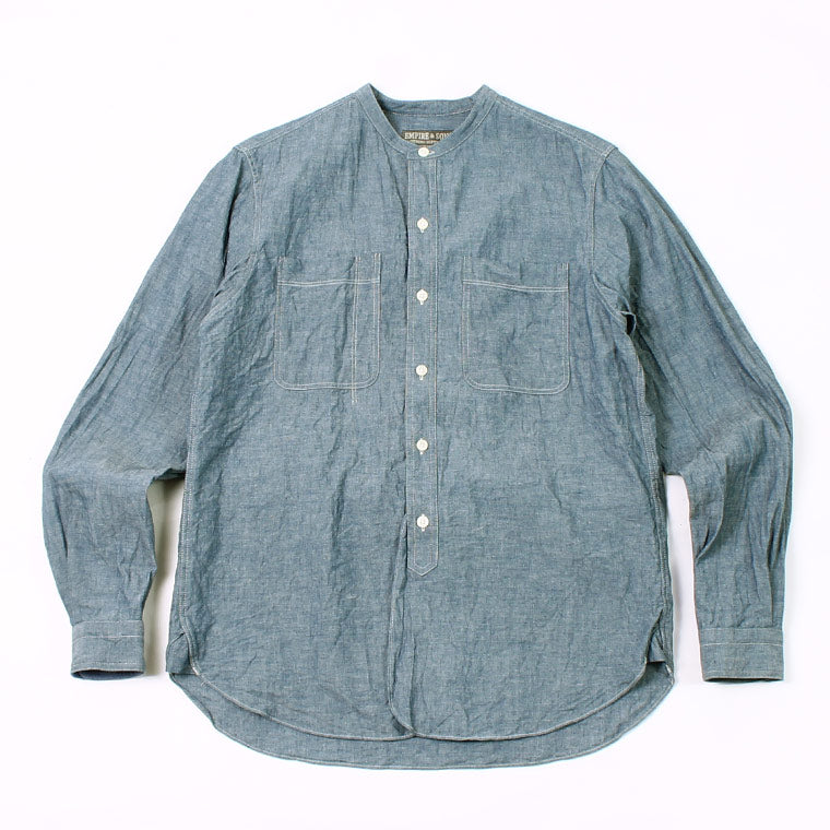 EMPIRE&SONS L/S CLASSIC BAND COLLAR SHIRT 5oz VINTAGE CHAMBRAY - EMSO-125