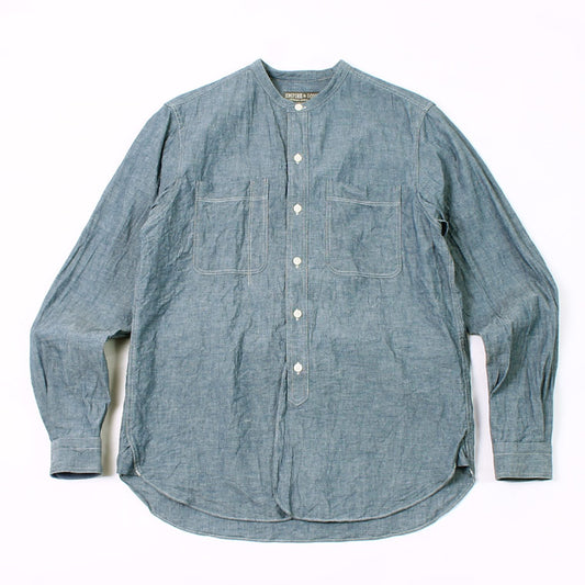 EMPIRE&SONS L/S CLASSIC BAND COLLAR SHIRT 5oz VINTAGE CHAMBRAY - EMSO-125