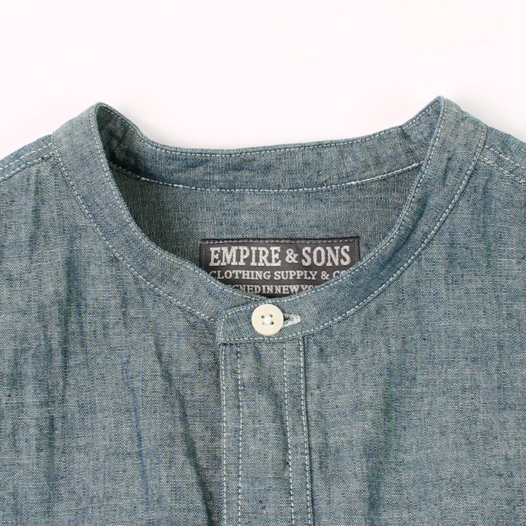 EMPIRE&SONS L/S CLASSIC BAND COLLAR SHIRT 5oz VINTAGE CHAMBRAY - EMSO-125