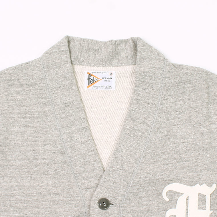 FELCO 12oz TERRY V-NECK LETTERED  CARDIGAN - OLD F FONT FELT WAPPEN - 5 Colors - FELC-371