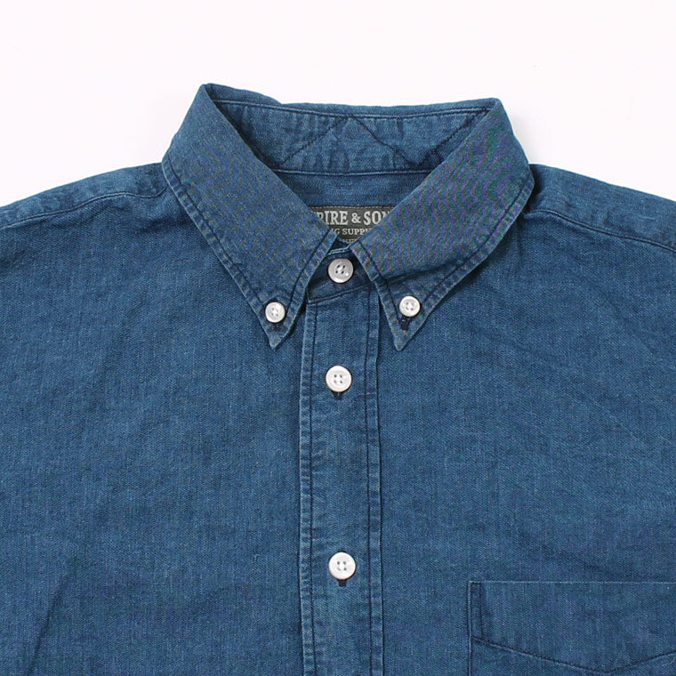 EMPIRE & SONS LS CLASSIC BD SHIRT 5oz VINTAGE INDIGO CHAMBRAY BIO WASH