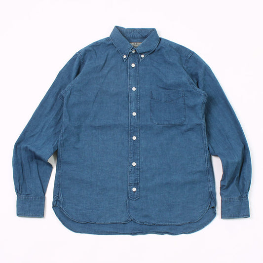 EMPIRE & SONS LS CLASSIC BD SHIRT 5oz VINTAGE INDIGO CHAMBRAY BIO WASH